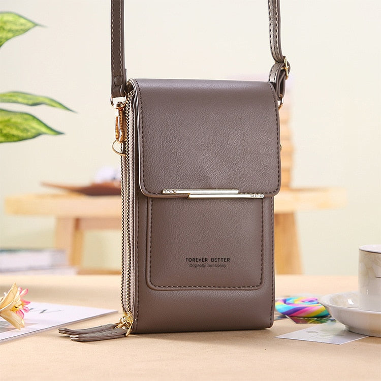 Bolsa de Couro Transversal Porta Celular com Touch